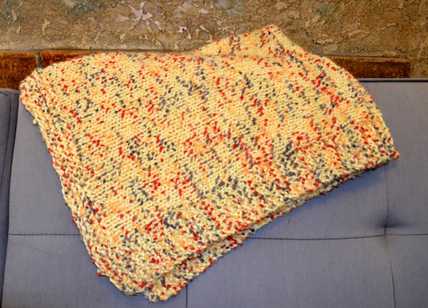 The baby blanket with border with Loops & Threads Morocco in Spiced Chai.